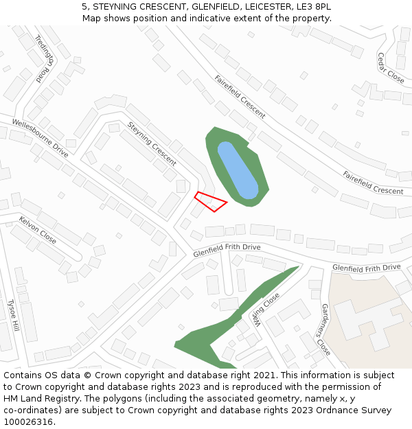 5, STEYNING CRESCENT, GLENFIELD, LEICESTER, LE3 8PL: Location map and indicative extent of plot