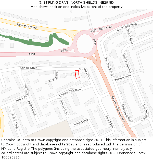 5, STIRLING DRIVE, NORTH SHIELDS, NE29 8DJ: Location map and indicative extent of plot