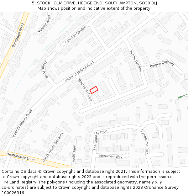 5, STOCKHOLM DRIVE, HEDGE END, SOUTHAMPTON, SO30 0LJ: Location map and indicative extent of plot