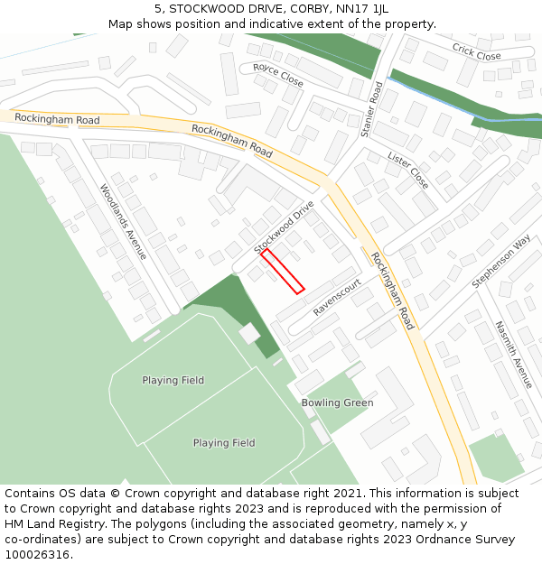 5, STOCKWOOD DRIVE, CORBY, NN17 1JL: Location map and indicative extent of plot