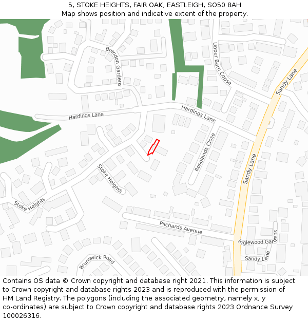 5, STOKE HEIGHTS, FAIR OAK, EASTLEIGH, SO50 8AH: Location map and indicative extent of plot