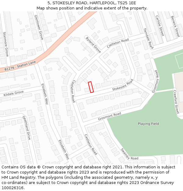 5, STOKESLEY ROAD, HARTLEPOOL, TS25 1EE: Location map and indicative extent of plot