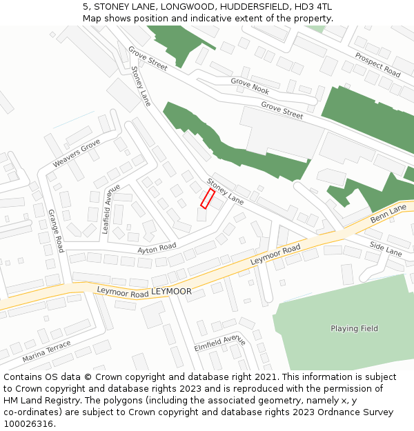 5, STONEY LANE, LONGWOOD, HUDDERSFIELD, HD3 4TL: Location map and indicative extent of plot