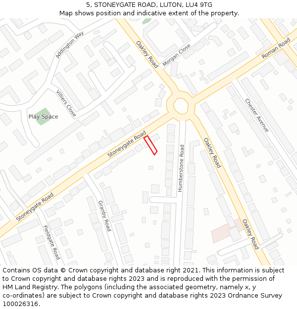 5, STONEYGATE ROAD, LUTON, LU4 9TG: Location map and indicative extent of plot