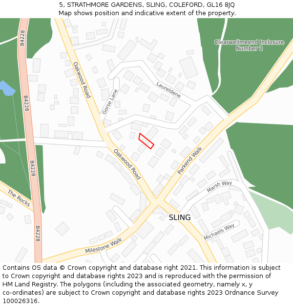 5, STRATHMORE GARDENS, SLING, COLEFORD, GL16 8JQ: Location map and indicative extent of plot