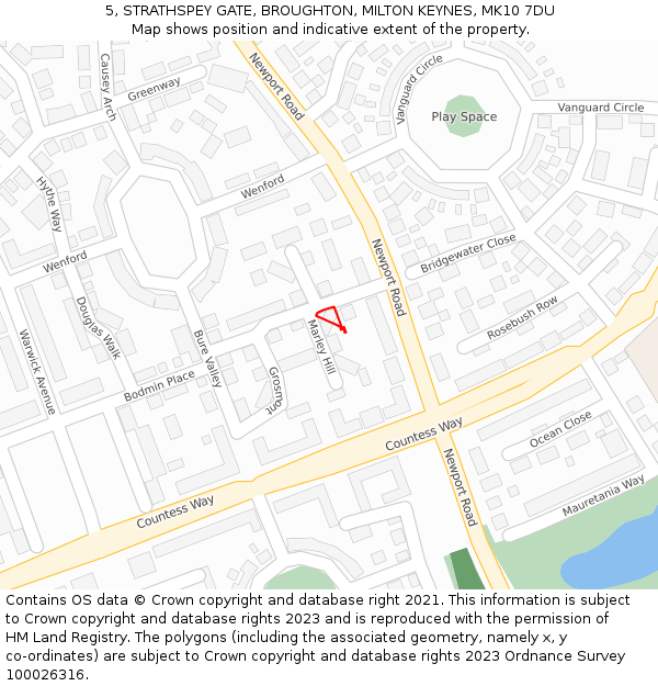 5, STRATHSPEY GATE, BROUGHTON, MILTON KEYNES, MK10 7DU: Location map and indicative extent of plot