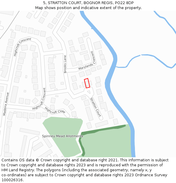 5, STRATTON COURT, BOGNOR REGIS, PO22 8DP: Location map and indicative extent of plot