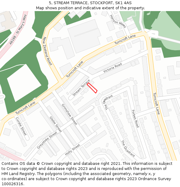 5, STREAM TERRACE, STOCKPORT, SK1 4AS: Location map and indicative extent of plot