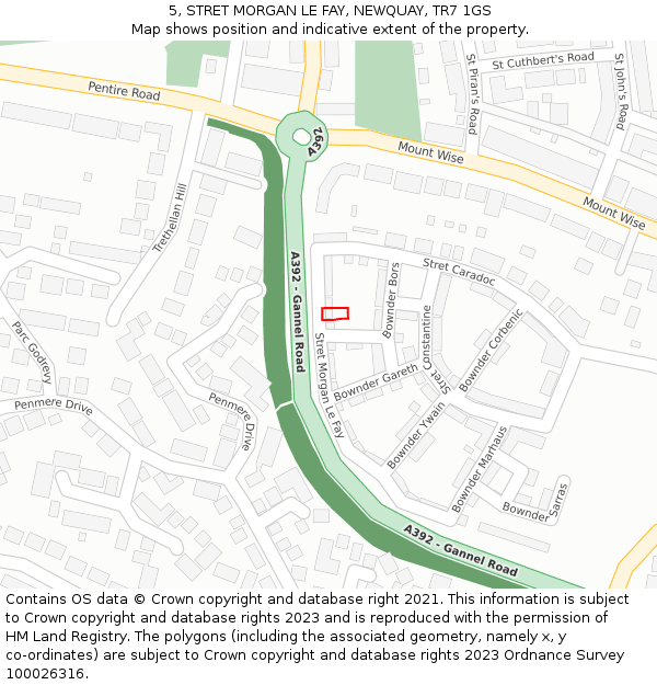 5, STRET MORGAN LE FAY, NEWQUAY, TR7 1GS: Location map and indicative extent of plot