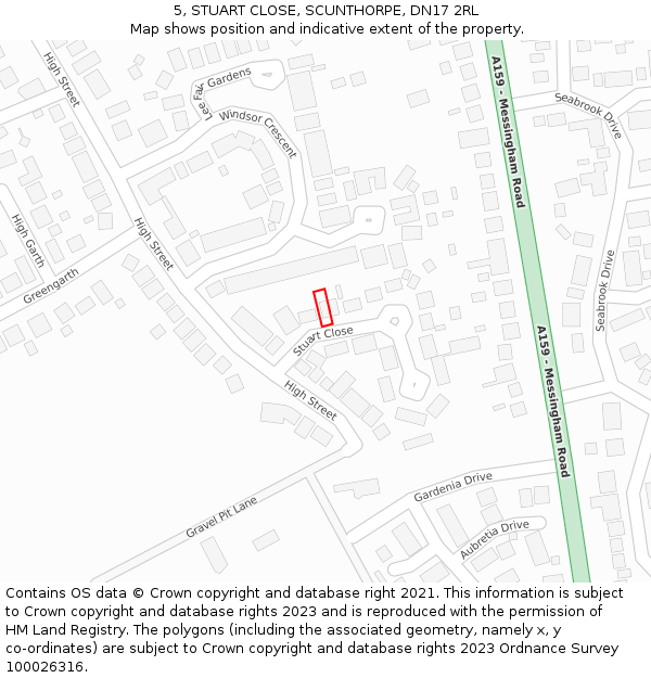 5, STUART CLOSE, SCUNTHORPE, DN17 2RL: Location map and indicative extent of plot
