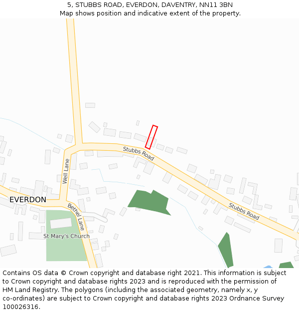 5, STUBBS ROAD, EVERDON, DAVENTRY, NN11 3BN: Location map and indicative extent of plot