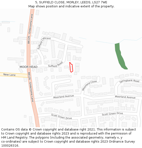 5, SUFFIELD CLOSE, MORLEY, LEEDS, LS27 7WE: Location map and indicative extent of plot