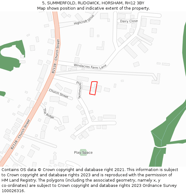 5, SUMMERFOLD, RUDGWICK, HORSHAM, RH12 3BY: Location map and indicative extent of plot