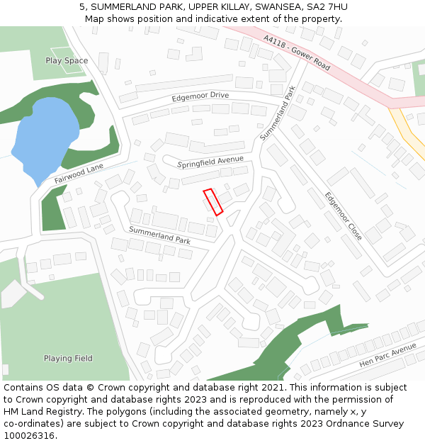 5, SUMMERLAND PARK, UPPER KILLAY, SWANSEA, SA2 7HU: Location map and indicative extent of plot