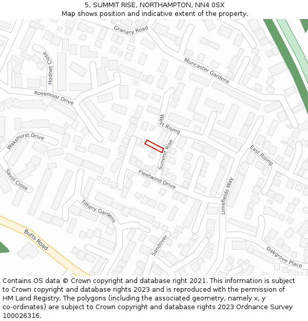 5, SUMMIT RISE, NORTHAMPTON, NN4 0SX: Location map and indicative extent of plot