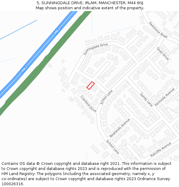 5, SUNNINGDALE DRIVE, IRLAM, MANCHESTER, M44 6NJ: Location map and indicative extent of plot