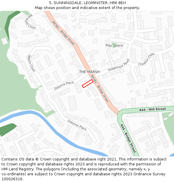 5, SUNNINGDALE, LEOMINSTER, HR6 8EH: Location map and indicative extent of plot