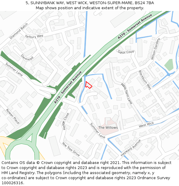 5, SUNNYBANK WAY, WEST WICK, WESTON-SUPER-MARE, BS24 7BA: Location map and indicative extent of plot