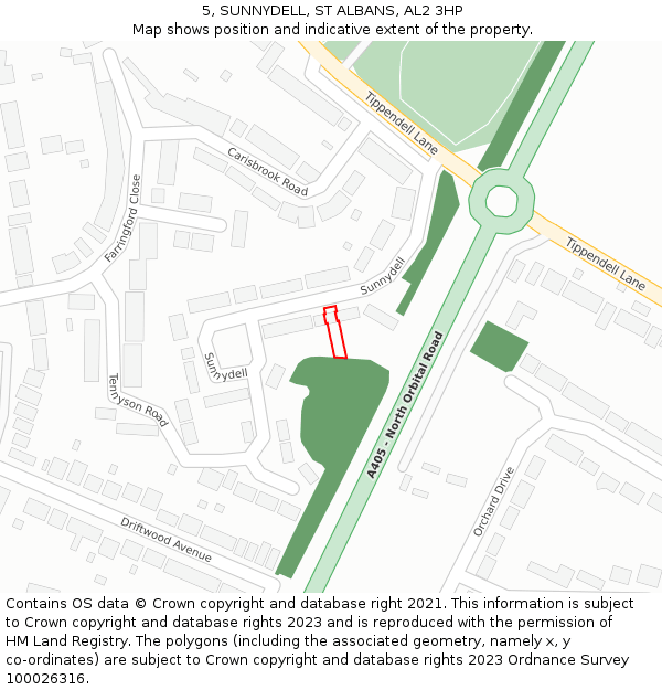 5, SUNNYDELL, ST ALBANS, AL2 3HP: Location map and indicative extent of plot