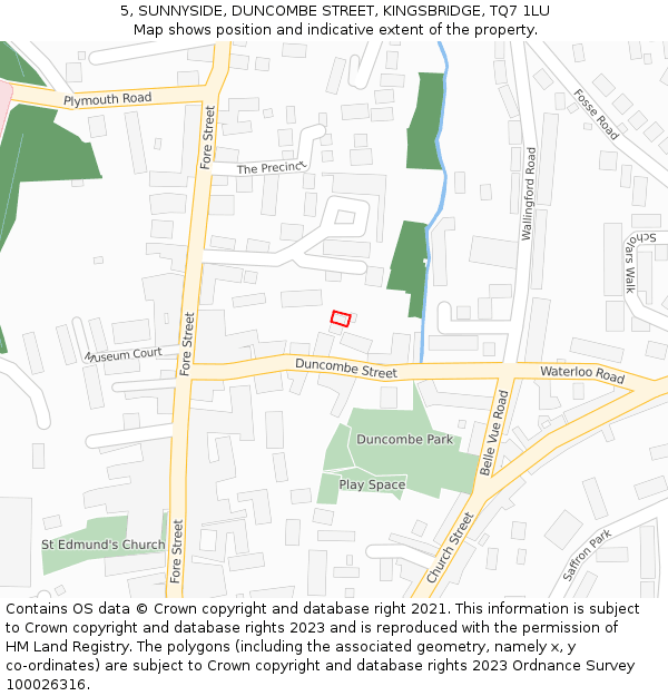 5, SUNNYSIDE, DUNCOMBE STREET, KINGSBRIDGE, TQ7 1LU: Location map and indicative extent of plot