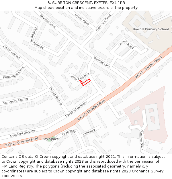 5, SURBITON CRESCENT, EXETER, EX4 1PB: Location map and indicative extent of plot
