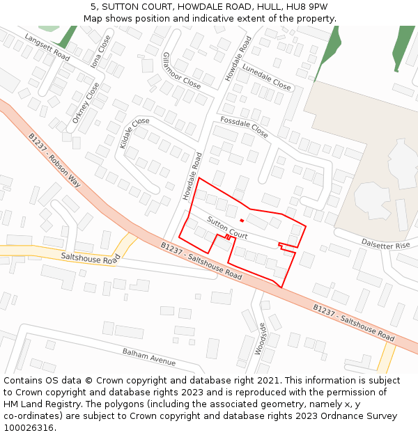 5, SUTTON COURT, HOWDALE ROAD, HULL, HU8 9PW: Location map and indicative extent of plot