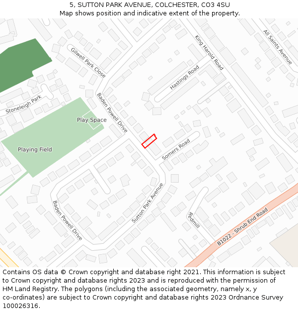 5, SUTTON PARK AVENUE, COLCHESTER, CO3 4SU: Location map and indicative extent of plot