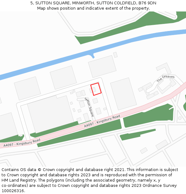 5, SUTTON SQUARE, MINWORTH, SUTTON COLDFIELD, B76 9DN: Location map and indicative extent of plot