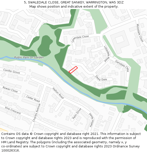 5, SWALEDALE CLOSE, GREAT SANKEY, WARRINGTON, WA5 3DZ: Location map and indicative extent of plot