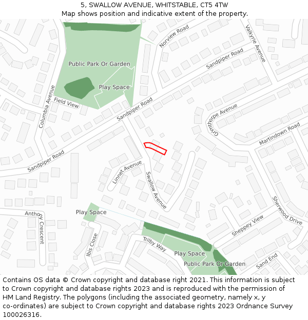 5, SWALLOW AVENUE, WHITSTABLE, CT5 4TW: Location map and indicative extent of plot