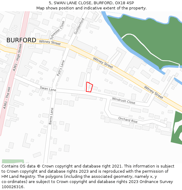 5, SWAN LANE CLOSE, BURFORD, OX18 4SP: Location map and indicative extent of plot