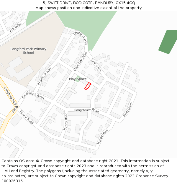 5, SWIFT DRIVE, BODICOTE, BANBURY, OX15 4GQ: Location map and indicative extent of plot