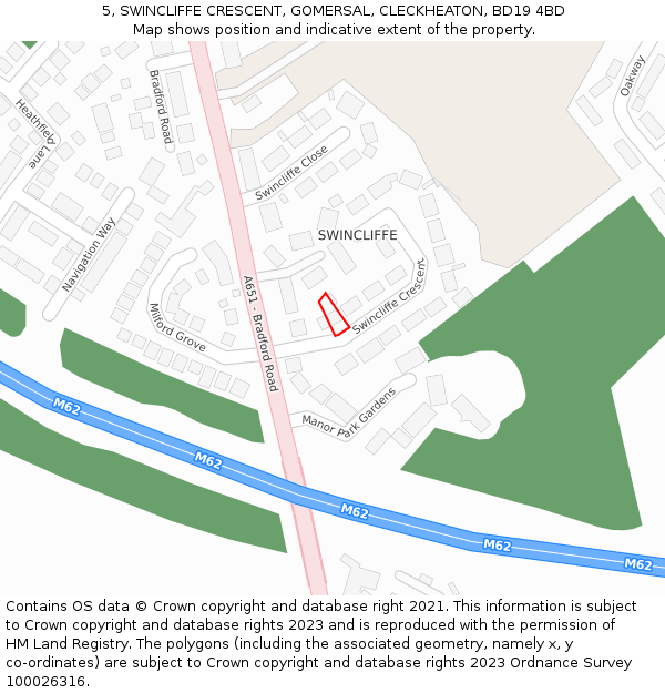 5, SWINCLIFFE CRESCENT, GOMERSAL, CLECKHEATON, BD19 4BD: Location map and indicative extent of plot