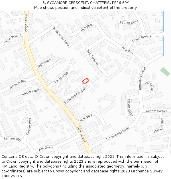 5, SYCAMORE CRESCENT, CHATTERIS, PE16 6PY: Location map and indicative extent of plot