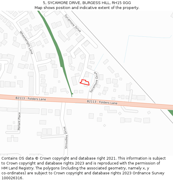 5, SYCAMORE DRIVE, BURGESS HILL, RH15 0GG: Location map and indicative extent of plot