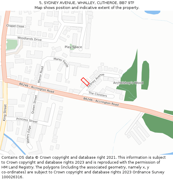 5, SYDNEY AVENUE, WHALLEY, CLITHEROE, BB7 9TF: Location map and indicative extent of plot
