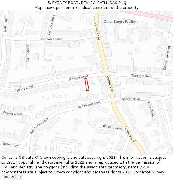 5, SYDNEY ROAD, BEXLEYHEATH, DA6 8HQ: Location map and indicative extent of plot