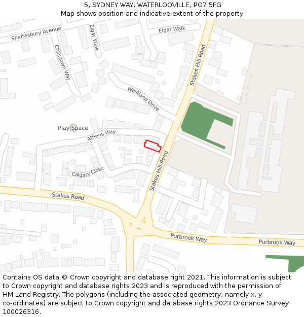 5, SYDNEY WAY, WATERLOOVILLE, PO7 5FG: Location map and indicative extent of plot