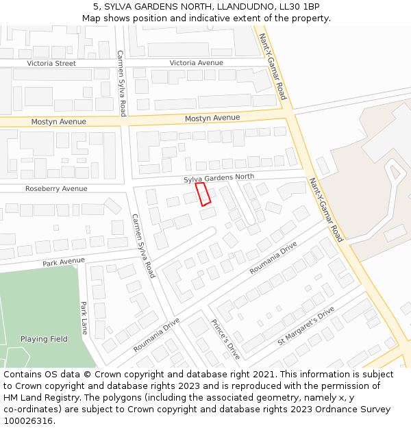 5, SYLVA GARDENS NORTH, LLANDUDNO, LL30 1BP: Location map and indicative extent of plot