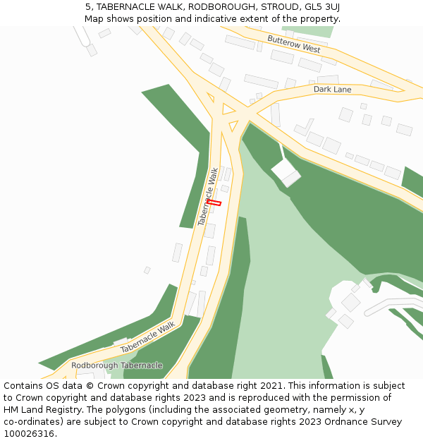5, TABERNACLE WALK, RODBOROUGH, STROUD, GL5 3UJ: Location map and indicative extent of plot