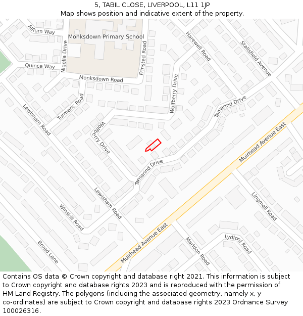 5, TABIL CLOSE, LIVERPOOL, L11 1JP: Location map and indicative extent of plot