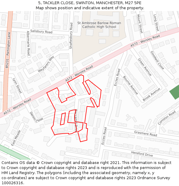 5, TACKLER CLOSE, SWINTON, MANCHESTER, M27 5PE: Location map and indicative extent of plot