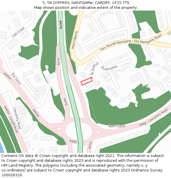 5, TAI DYFFRYN, NANTGARW, CARDIFF, CF15 7TS: Location map and indicative extent of plot