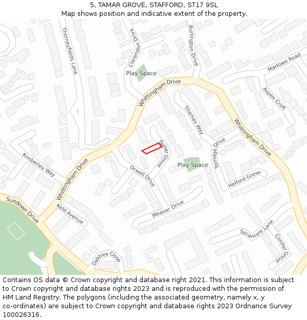 5, TAMAR GROVE, STAFFORD, ST17 9SL: Location map and indicative extent of plot