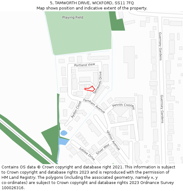 5, TAMWORTH DRIVE, WICKFORD, SS11 7FQ: Location map and indicative extent of plot