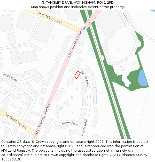 5, TANGLEY DRIVE, WOKINGHAM, RG41 2PD: Location map and indicative extent of plot