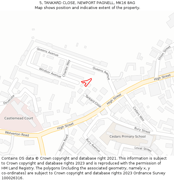 5, TANKARD CLOSE, NEWPORT PAGNELL, MK16 8AG: Location map and indicative extent of plot