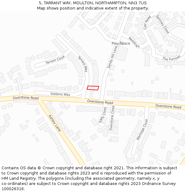 5, TARRANT WAY, MOULTON, NORTHAMPTON, NN3 7US: Location map and indicative extent of plot