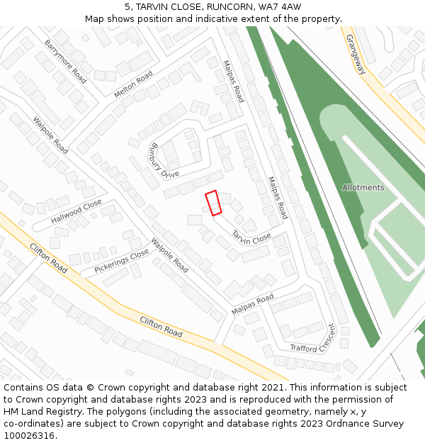 5, TARVIN CLOSE, RUNCORN, WA7 4AW: Location map and indicative extent of plot