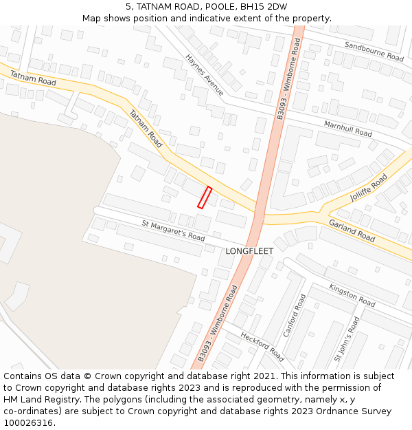 5, TATNAM ROAD, POOLE, BH15 2DW: Location map and indicative extent of plot